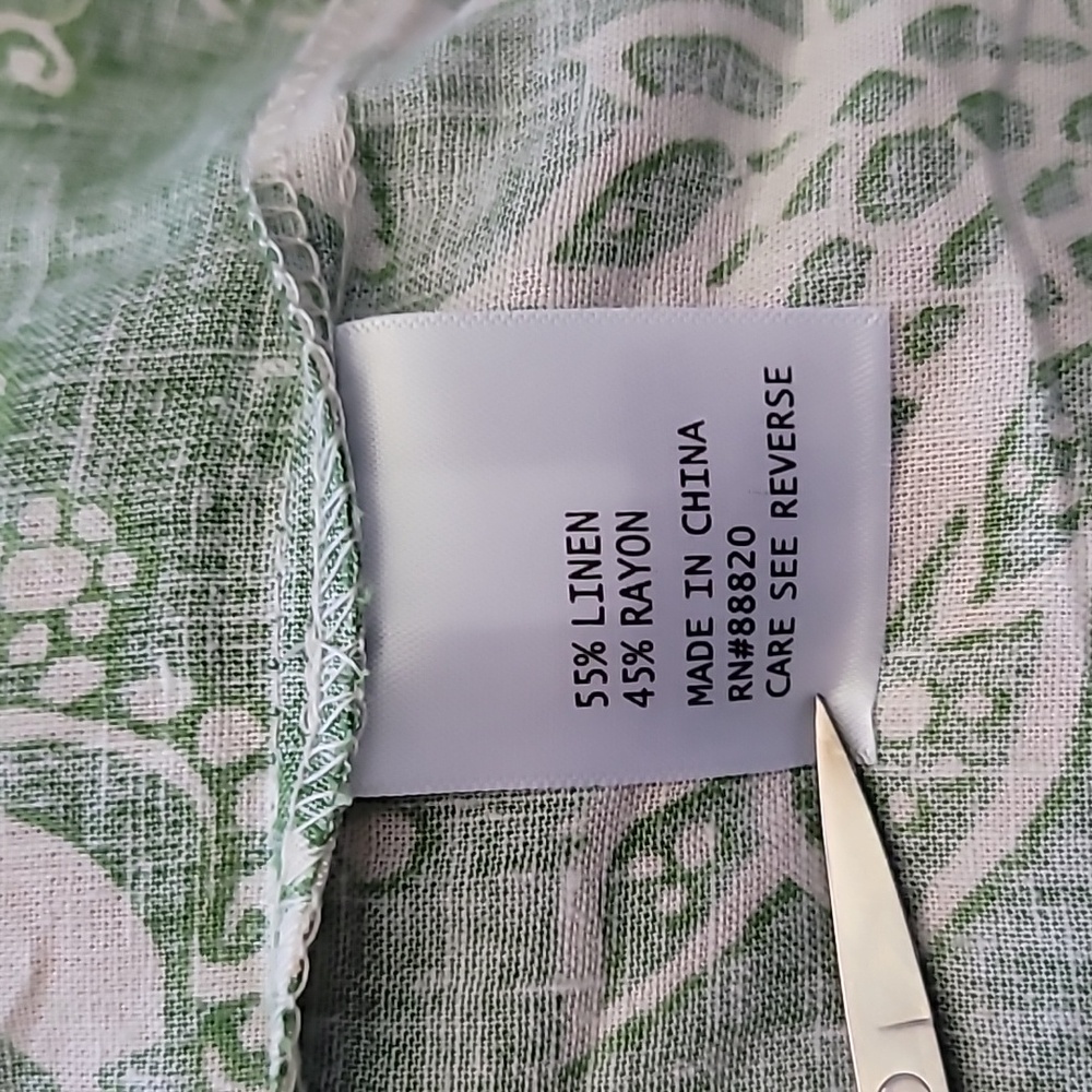 Nicole Miller Paisley Embroidered Linen Blend Square Neck Blouse 1X Green Cream - Picture 5 of 5